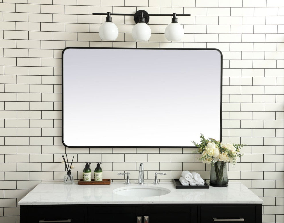 Ellis Soft Corner Metal Rectangular Mirror, Black, 30"x48"