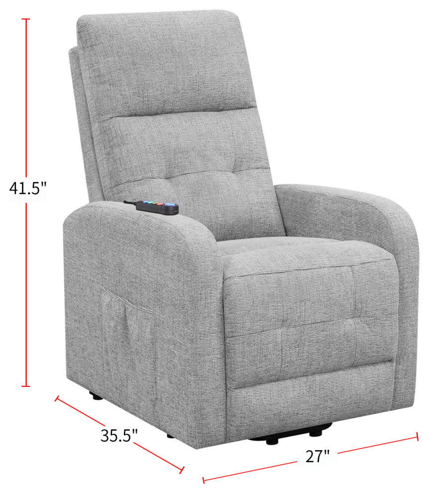 Coaster Howie Tufted Fabric Upholstered Power Lift Recliner in Gray