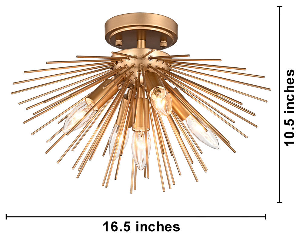 Sami Sputnik Shiny Bronze Metal Flush Mount With 5 Lights