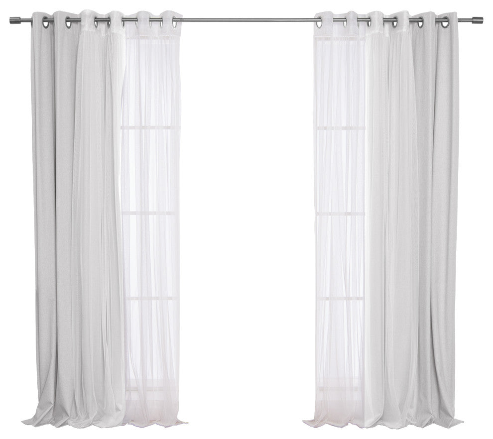 Tulle & Linen Blackout Curtains, Lt. Grey, 52"x84"