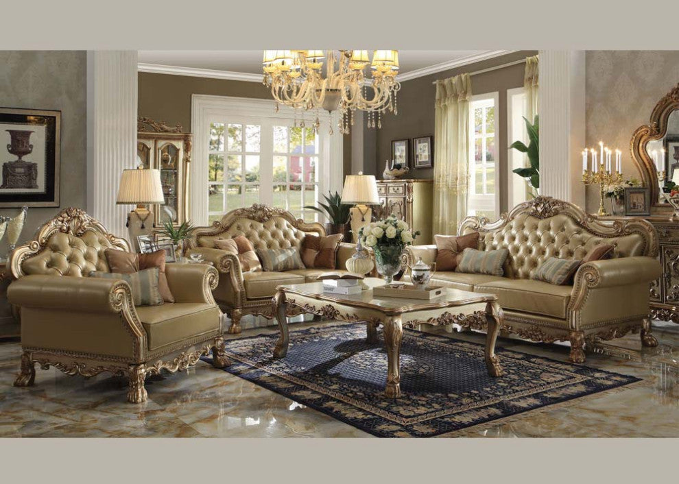 Emma Mason Signature Kiwi Loveseat w/ 3 Pillows in Gold Patina