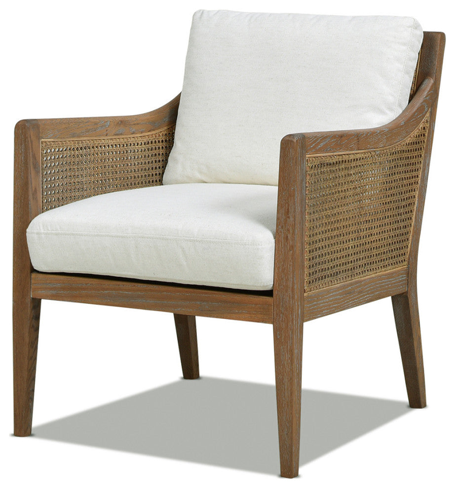 Ontario 24.5" Rattan Wicker Upholstered Accent Arm Chair, Natural White