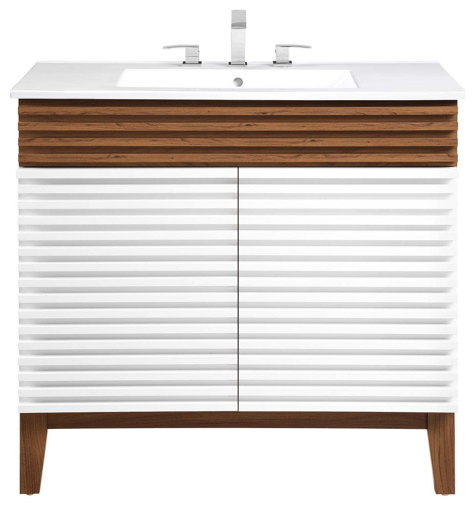 Render 36" Bathroom Vanity, White Walnut White