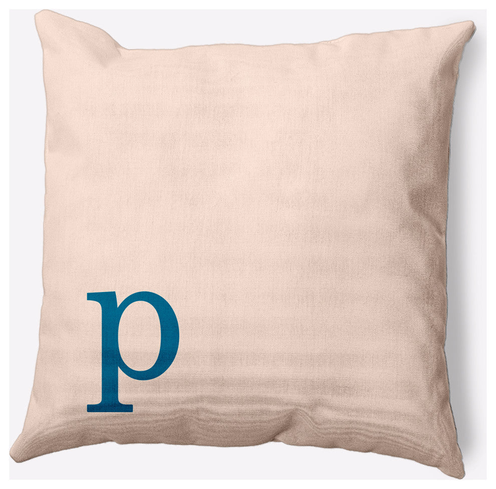 20" x 20" Modern Monogram Indoor/Outdoor Polyester Throw Pillow, Autumn Blue