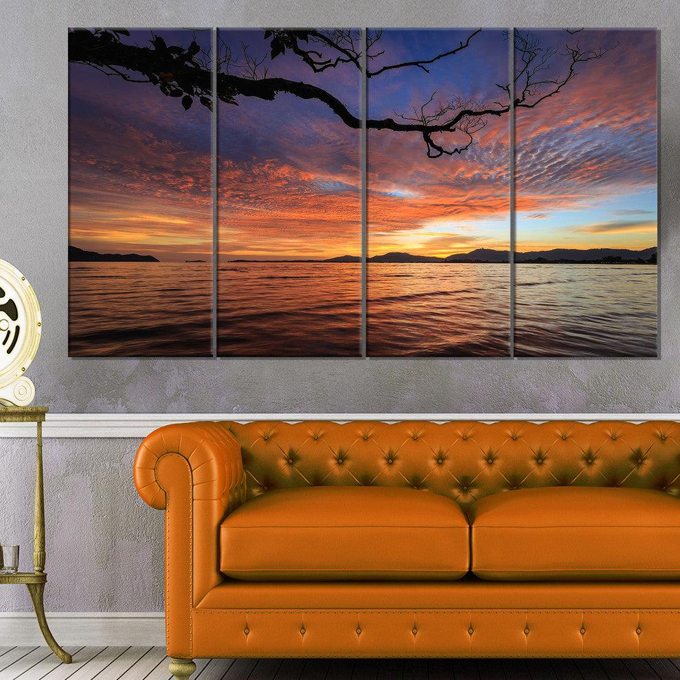Beautiful Sunset Beach In Phuket, Seashore Canvas Art Print, 48"x28", 4 Panels