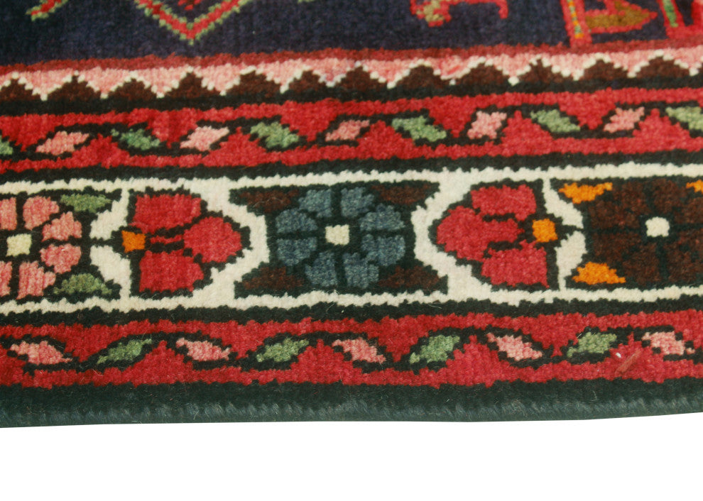 Fine Vintage Distressed Mounia Navy/Rust Runner, 3'8 x 9'11