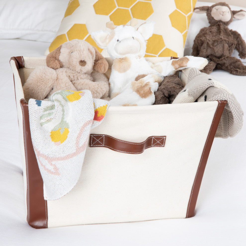 Canvas Bin With Vegan Leather Trim