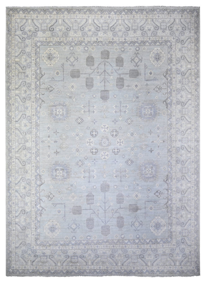Chrome Gray Wool Hand Knotted White Wash Peshawar Oversized Rug, 11'10"x16'3"