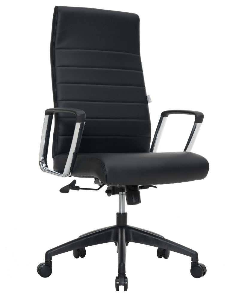 LeisureMod Hilton Modern High Back Leather Conference Office Chair, Black