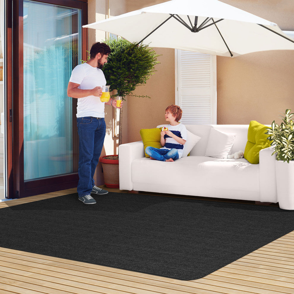 Indoor/Outdoor Double-Ribbed Area Rug With Skid-Resistant Back Black 2' x 3'