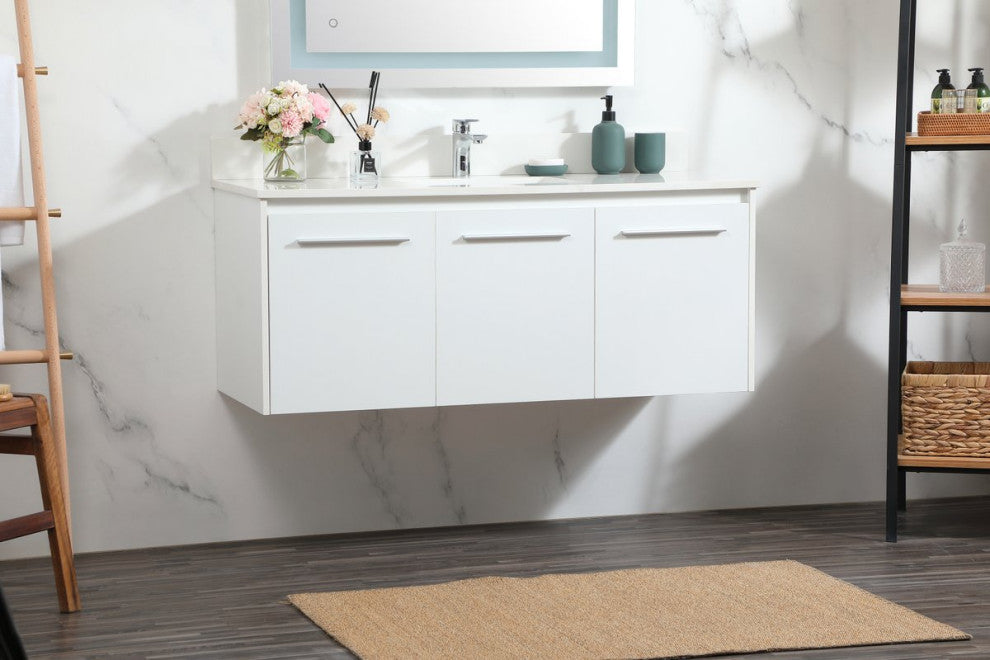 Elegant VF44548MWH-BS 48" Single Bathroom Vanity, White With Backsplash