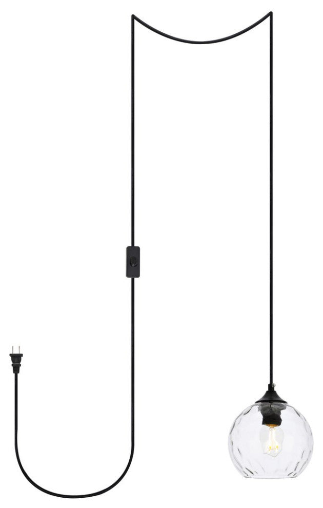 Charlotte 1-Light Black and Clear Glass Plug-In Pendant