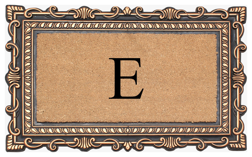 Carson Bronze/Beige Rubber And Coir 24"x36", Monogrammed Doormat, E