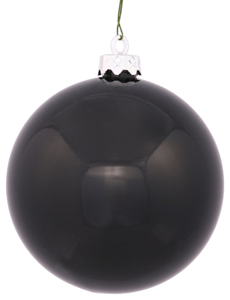 Vickerman N591517DSV 6" Black Shiny Ball Ornament, 4 per Bag