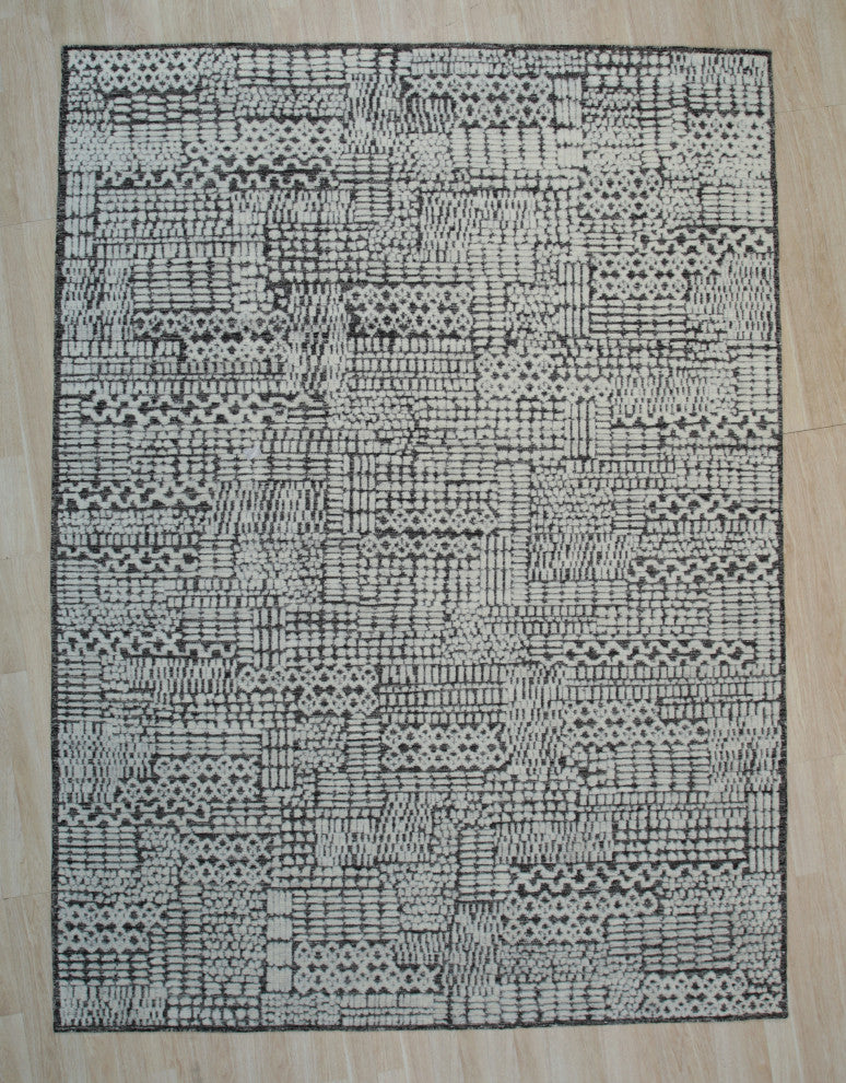 Ivory Contemporary Geometric Transitional High-Low Area Rug