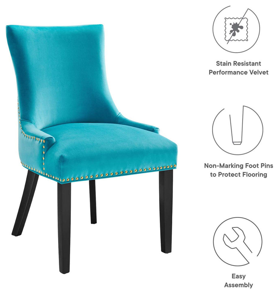 Marquis Performance Velvet Dining Chairs, Set of 2, Blue