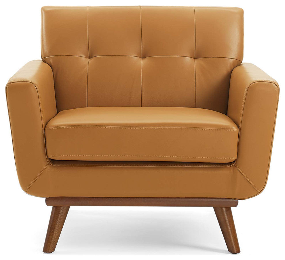 Engage Top-Grain Leather Living Room Lounge Accent Armchair Tan