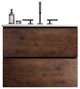 Wall-Mounted Bathroom Vanity Set with Ceramic Sink with three faucet holes, Walnut, 24"