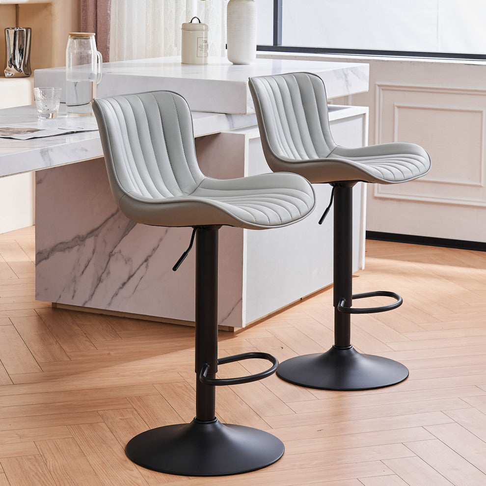 YOUNIKE Set of 2 Leather Bar Stool Adjustable, Swivel, Wingback, Gray