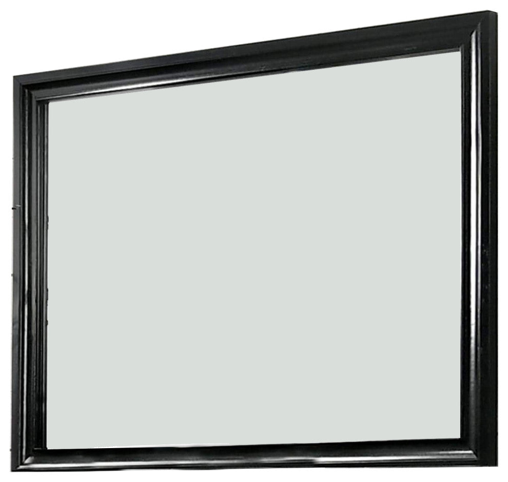 Mirror with Wooden Frame and Molded Detail, Black
