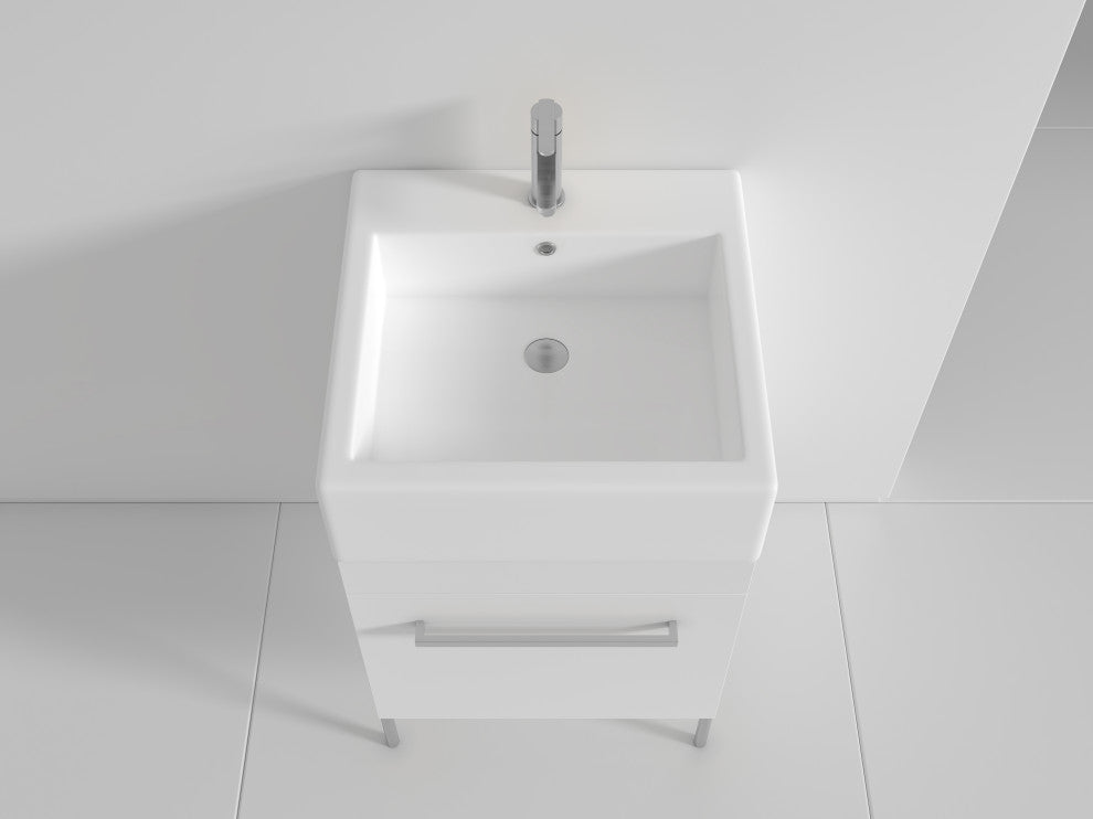 Fine Fixtures Modern Vanity Set, White, 20", Polished Chrome Hardware