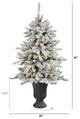 4.5' Flocked Livingston Fir Faux Xmas Tree W/Pinecones & Clear Lights, Urn