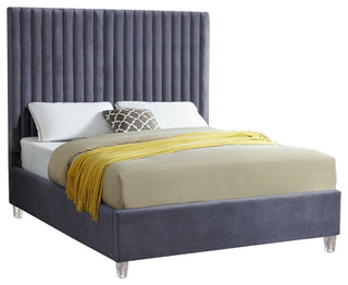 Candace Velvet Upholstered Bed, Gray, King