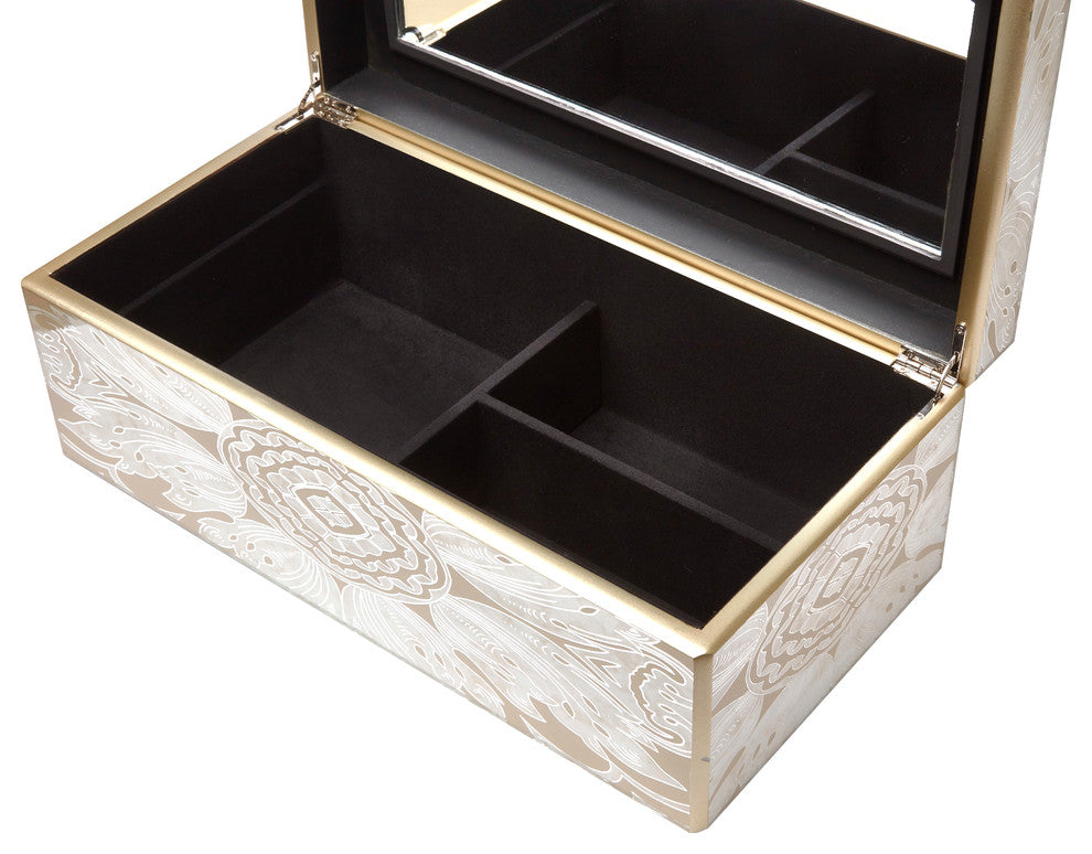 Handmade Reverse Painted Mirror Rectangular Box, Beige