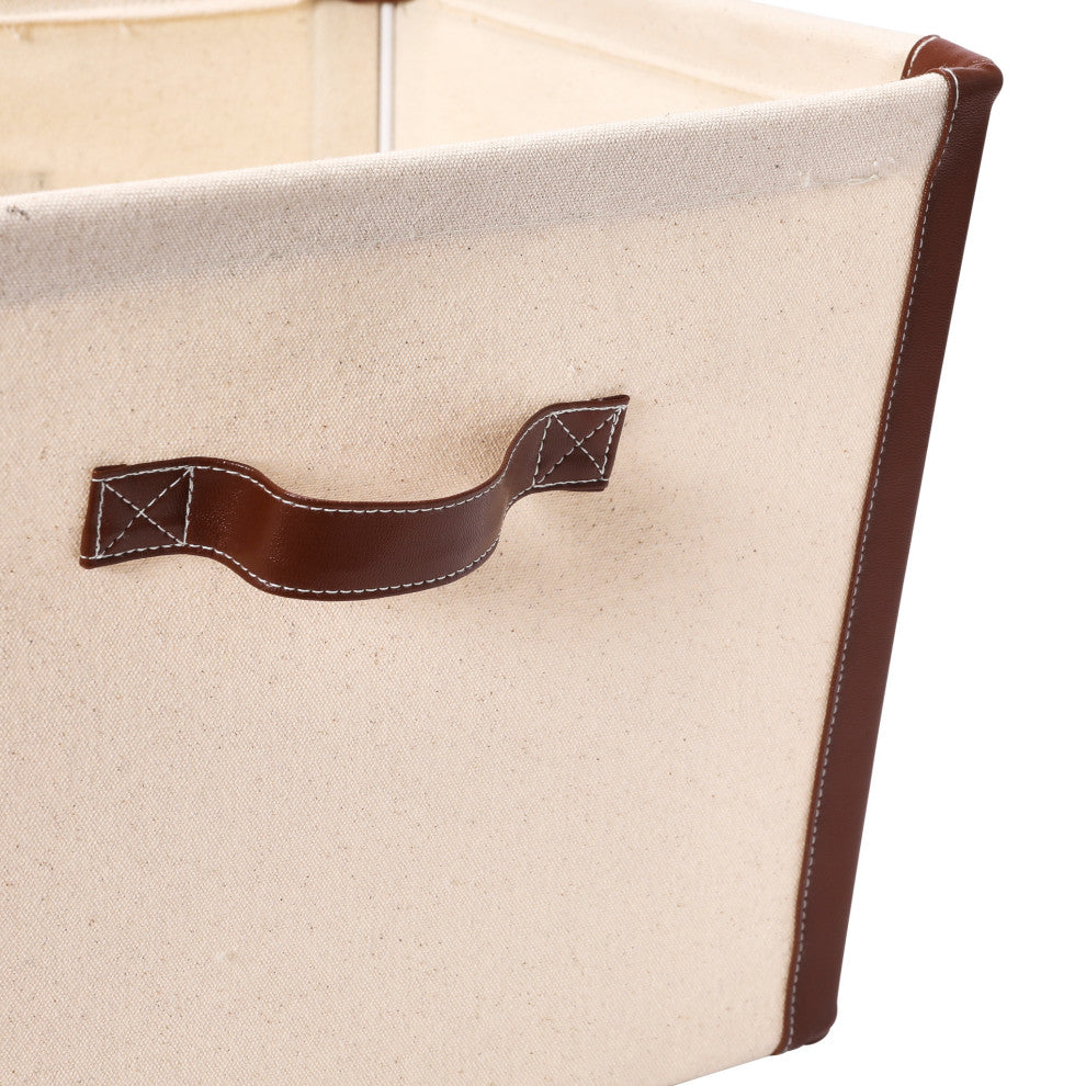 Canvas Bin With Vegan Leather Trim