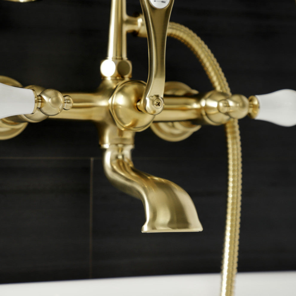 AE553T7 7" Wall Mount Tub Faucet With Hand Shower, Brushed Brass