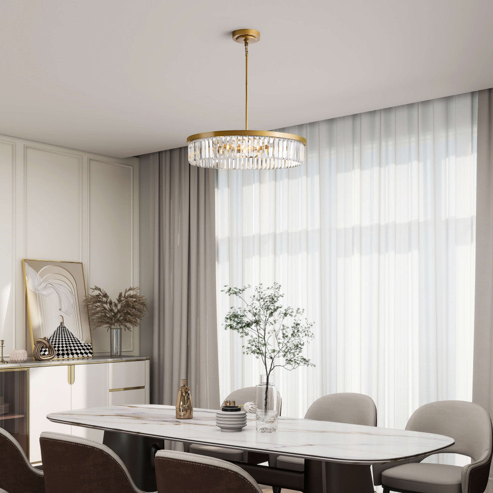 Eva Brushed Brass 6-light Glam Crystal Glass Prism Drum Chandelier