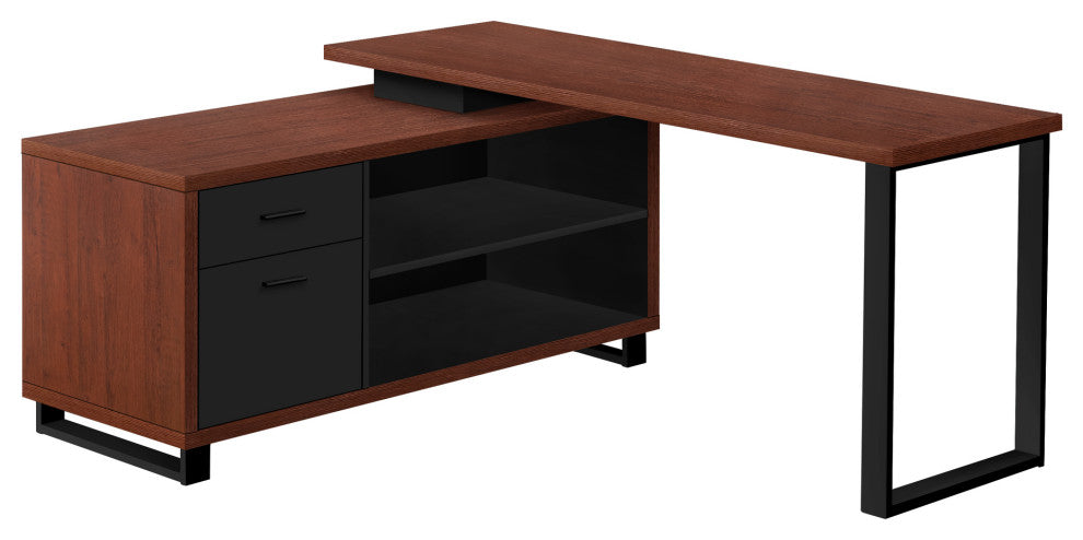 Computer Desk 72"L Cherry, Black Executive Corner