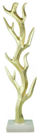 Tree Branch Shaped Aluminum Sculpture With Marble Base, Gold and White