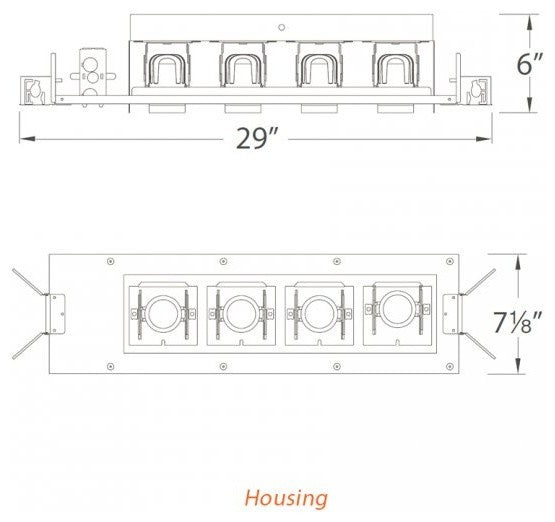 LED Precision Four-Light Non-IC Housing, 3000K Flood, Universal Input and 0-10V