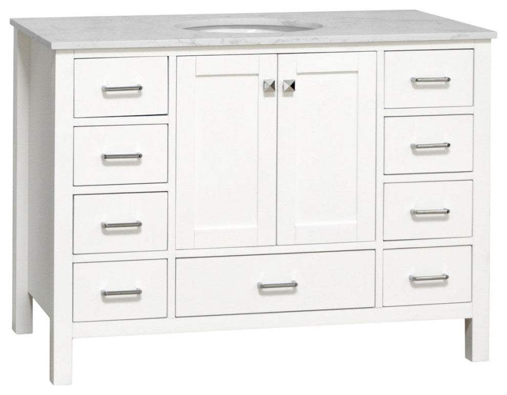 Kitchen Bath Collection Horizon 48" Bathroom Vanity, White, Engineered Carrara