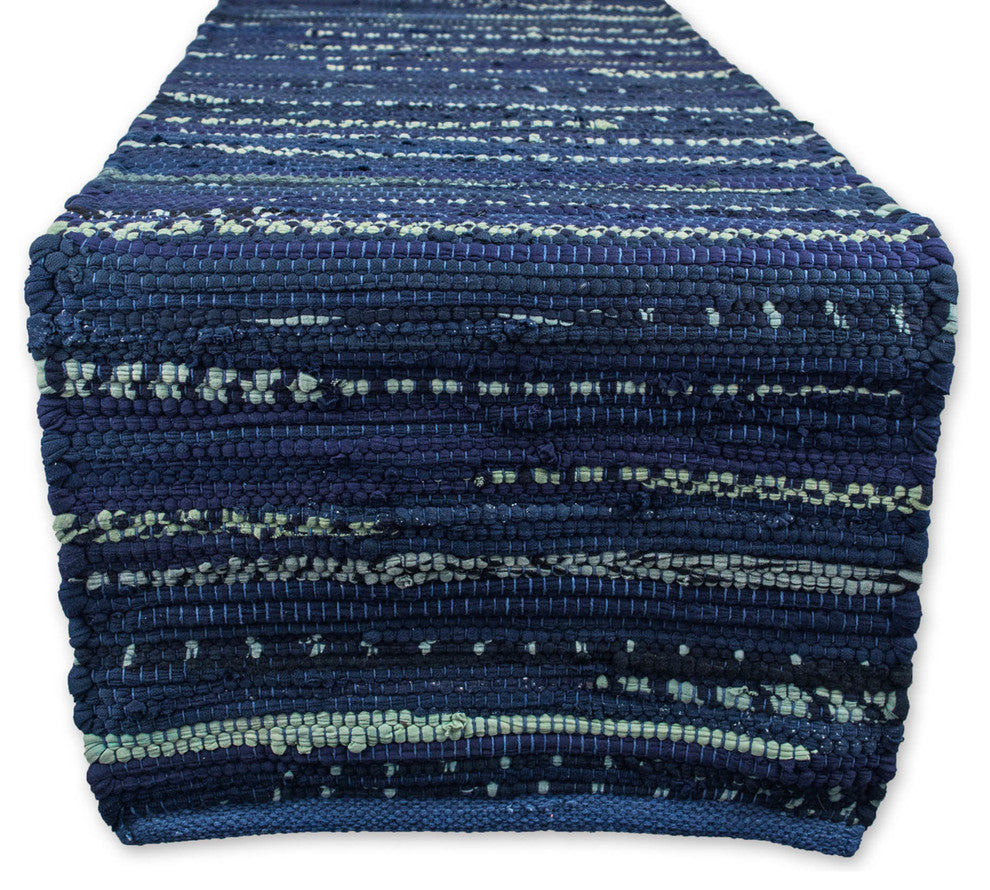 Multi Nautical Blue Chindi Rag Table Runner 14X72