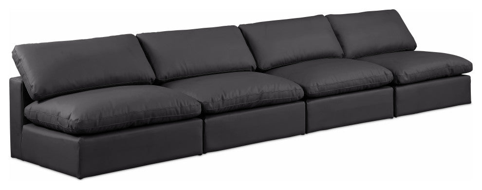 Comfy Upholstered Modular Sofa, Black, 4-Piece: 4 Armless Chair, Vegan Leather