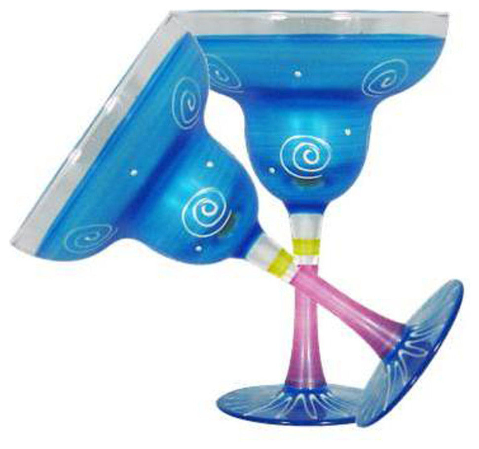 Frosted Curl Turquoise Margarita Glasses, Set of 2