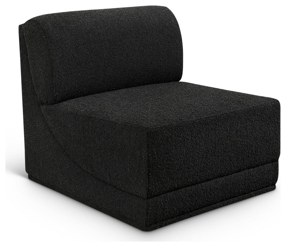 Ollie Black Boucle Fabric Chair, Black, Armless Chair