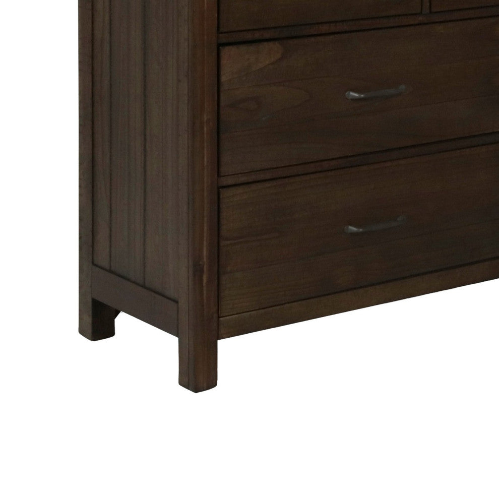 Benzara BM218217 Plank Style 7 Drawer Dresser With Wood Grain, Walnut Brown