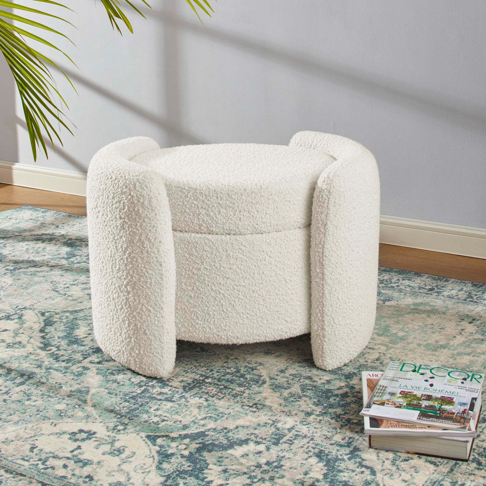 Nebula Boucle Upholstered Ottoman, Ivory
