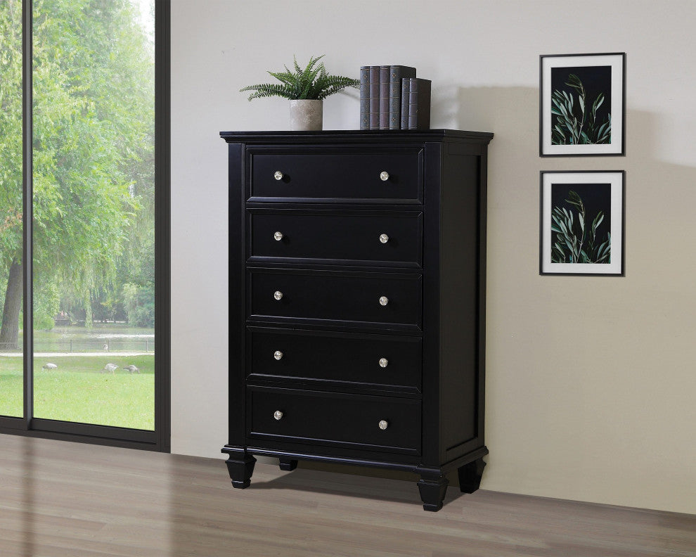 Wood Chest with 5 Drawers, Black