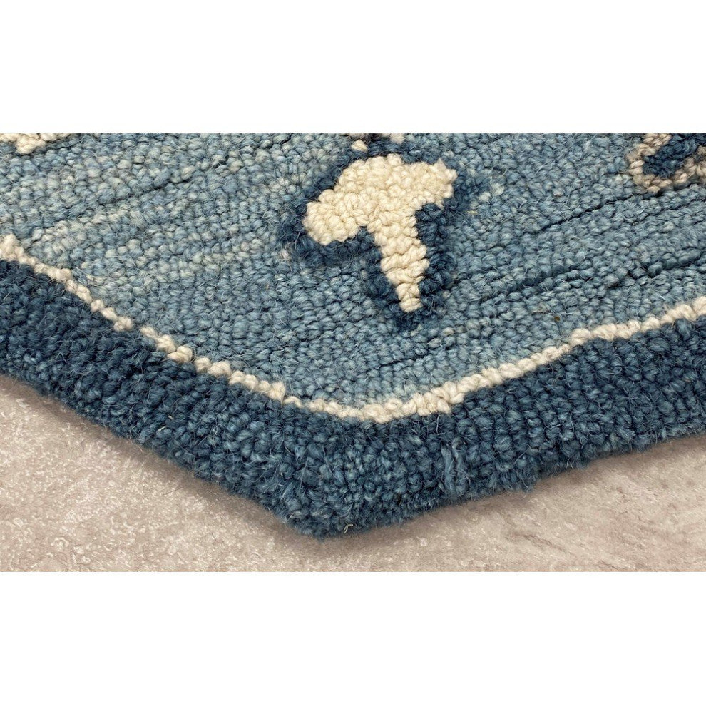 5" Round Blue Traditional Medallion Area Rug