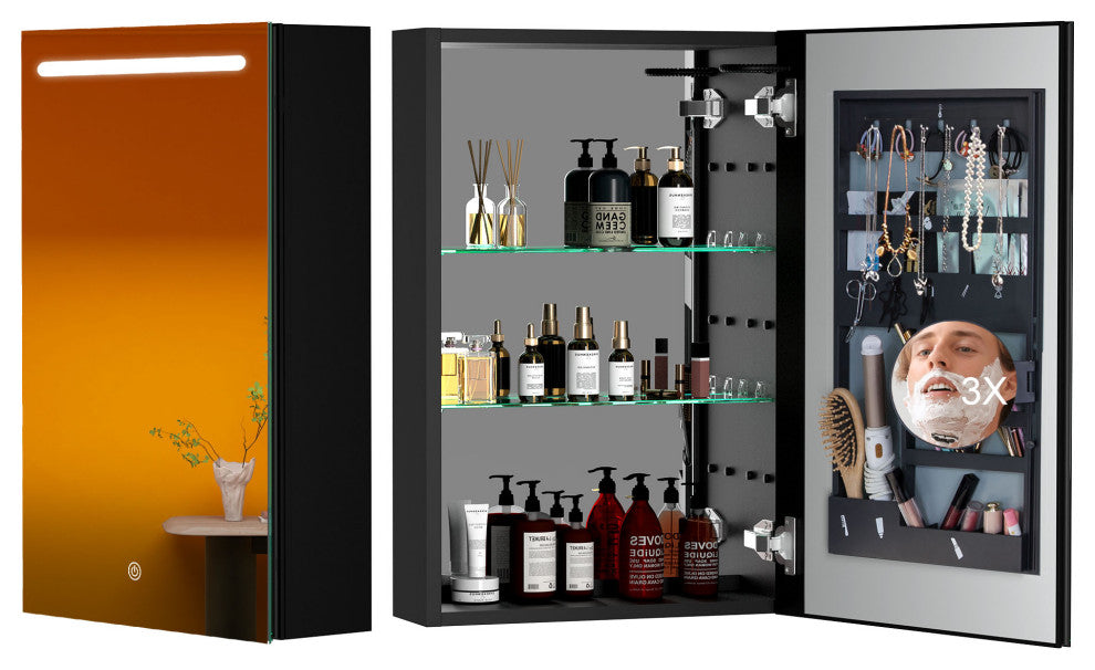 30" Aluminum Surface Mount 2-door Medicine Cabinet with Mirror and LED Lighted