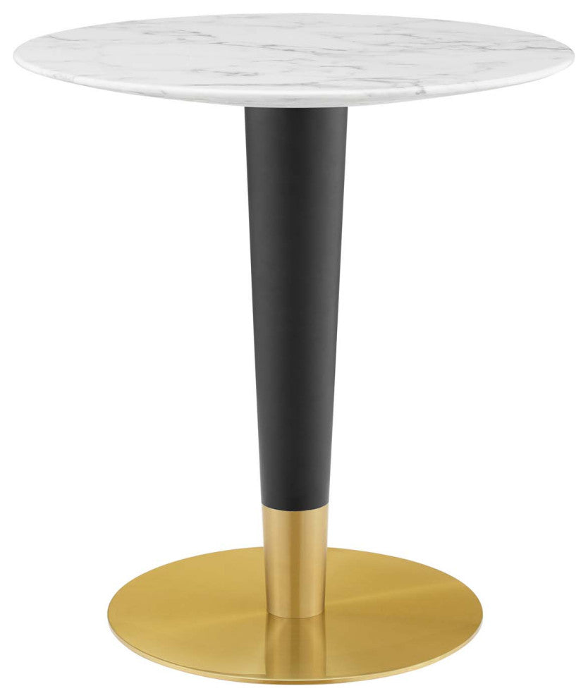 Zinque 28" Artificial Marble Dining Table, Gold White