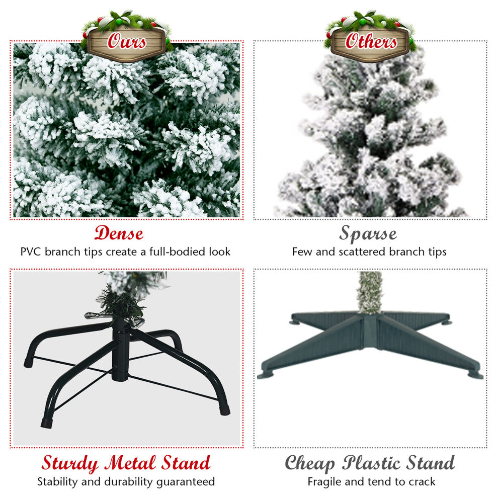 6Ft Pre-Lit Premium Snow Flocked Hinged Artificial Christmas Tree w/ 250 Lights