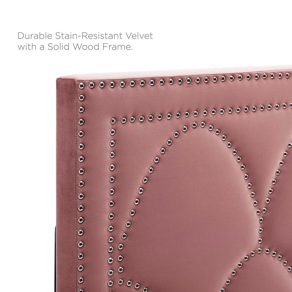 Platform Bed Frame, Nailhead, Queen Size, Pink, Velvet, Modern, Guest Suite