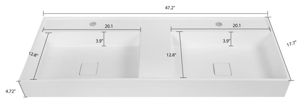 48" Solid Surface Resin Streamline K-1701-48 Vanity Top