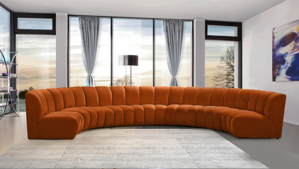 Infinity Channel Tufted Velvet Modular Chair, Cognac, 7 Piece