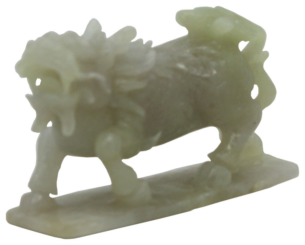 Detail Chinese Hand Carved Natural Jade Lucky Feng Shui Kirin Statue